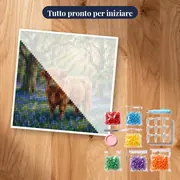 Mucca Highland tra Campanule nel Bosco – kit pronto per iniziare