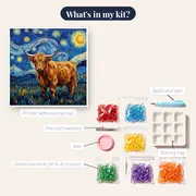 Starry Night Highland Cow In Swirling Sky – kit contents
