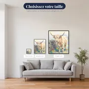Vache Highland crème dans la brume matinale – tailles disponibles