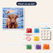Highland Cow and Robin on a Frosty Morning – kit contents