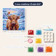 Mucca delle Highlands con pettirosso su corno ghiacciato – contenuto del kit
