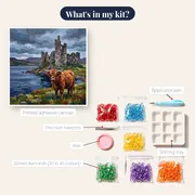Highland Cow Before Loch Castle Ruins – kit contents