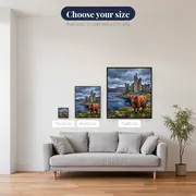 Highland Cow Before Loch Castle Ruins – available sizes