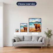 Highland Cow on a Turquoise Hebridean Beach – available sizes