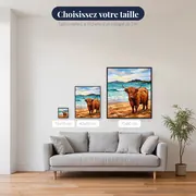 Vache des Highlands sur plage écossaise – tailles disponibles