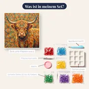 Mandala-Hochlandrind mit ornamentalem Muster – Inhalt des Sets