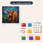 Ritratto di Mucca Highland in Stile Vetrata – contenuto del kit