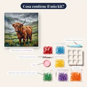 Mucca Highland Sotto La Pioggia Scozzese – contenuto del kit