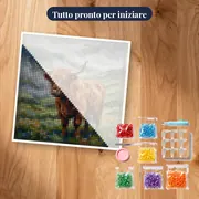 Mucca Highland Sotto La Pioggia Scozzese – kit pronto per iniziare
