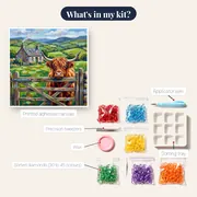 Highland Cow Over Wooden Farm Gate – kit contents