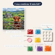 Mucca delle Highlands oltre lo steccato in legno – contenuto del kit