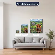 Mucca delle Highlands oltre lo steccato in legno – misure disponibili