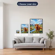Highland Cows Grazing in a Mountain Valley – available sizes
