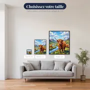 Troupeau de vaches Highland dans une vallée montagneuse – tailles disponibles