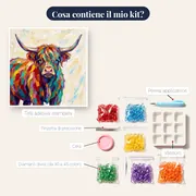 Ritratto colorato di mucca highland a spatola – contenuto del kit