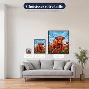 Vache Highland dans un champ de coquelicots – tailles disponibles