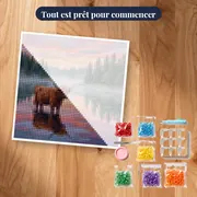 Vache des Highlands au bord du loch brumeux – kit prêt à commencer