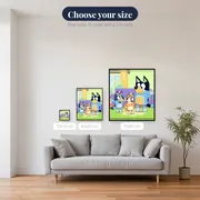 Bluey Bingo and Bandit Dancing in the Living Room – available sizes