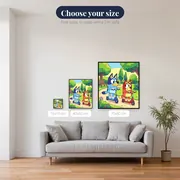 Bluey and Bingo Riding Scooters in the Park – available sizes