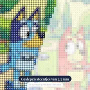 Bluey en Bingo op step in het park – close-up van de steentjes