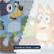 Bluey und Bingo springen in Matschpfützen – Nahaufnahme der Steine