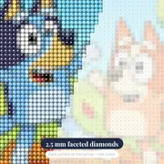 Bluey and Bingo Jumping in Autumn Leaves – diamond close-up