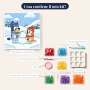 Bluey e Bingo nella neve con sciarpe – contenuto del kit