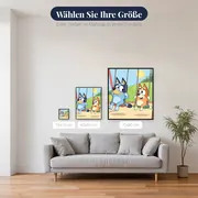 Bluey und Bingo auf der Schaukel – verfügbare Größen