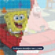 SpongeBob en Patrick in de rode bootmobiel – close-up van de steentjes