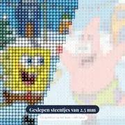 SpongeBob en Patrick schaatsen op een bevroren lagune – close-up van de steentjes