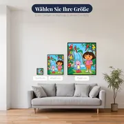 Dora und Boots am Wasserfall mit Papageien – verfügbare Größen