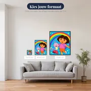 Dora en Boots met regenboog en sterren – beschikbare formaten