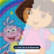 Dora and Boots Under a Rainbow Sky – diamond close-up