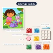 Dora and Boots Opening Backpack on the Grass – kit contents