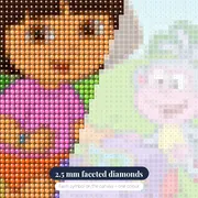 Dora and Boots Opening Backpack on the Grass – diamond close-up