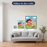 Dora und Boots winken vor dem Schloss – verfügbare Größen