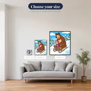 Masha and the Bear Sledding Down a Snowy Hill – available sizes