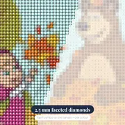 Masha and the Bear Playing in Autumn Leaves – diamond close-up