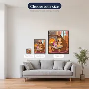 Reading by the Fireplace with Masha and the Bear – available sizes