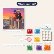 Ladybug and Cat Noir on Gothic Tower at Sunset – kit contents
