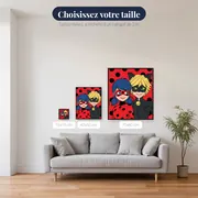 Ladybug et Chat Noir sur fond à pois – tailles disponibles