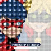 Ladybug et Chat Noir sur fond à pois – gros plan des diamants
