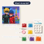 Ladybug and Cat Noir Illuminated Eiffel Tower – kit contents