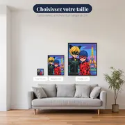 Ladybug et Chat Noir devant la tour Eiffel illuminée – tailles disponibles