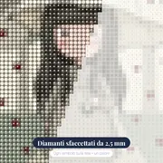 Ombrello beige e cuori rossi – primo piano dei diamanti