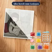 Gorjuss Mädchen mit Teddy am Fenster – Set bereit zum Loslegen