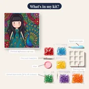 Gorjuss Girl and Peacock Garden – kit contents