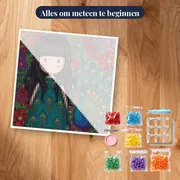 Gorjuss-meisje en kleurrijke pauw – pakket klaar om te beginnen