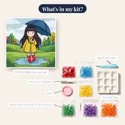 Gorjuss Girl Jumping in Puddles – kit contents