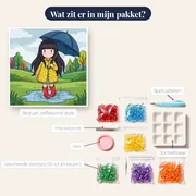 Meisje met blauwe paraplu – inhoud van het pakket